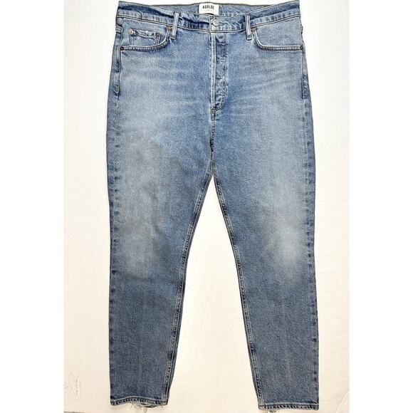 AGOLDE Nico High Rise Slim Fit Ankle Jean Sz 32 Light Blue Denim Button Fly Fray - Picture 1 of 14